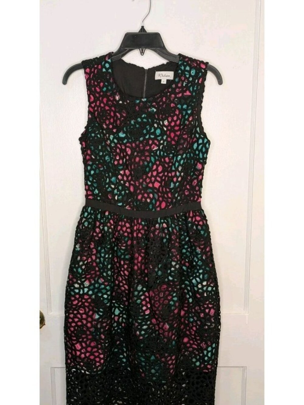 Anthropologie "Terrace Sheath Dress" by Wolven Black Crochet Lace Size 4
